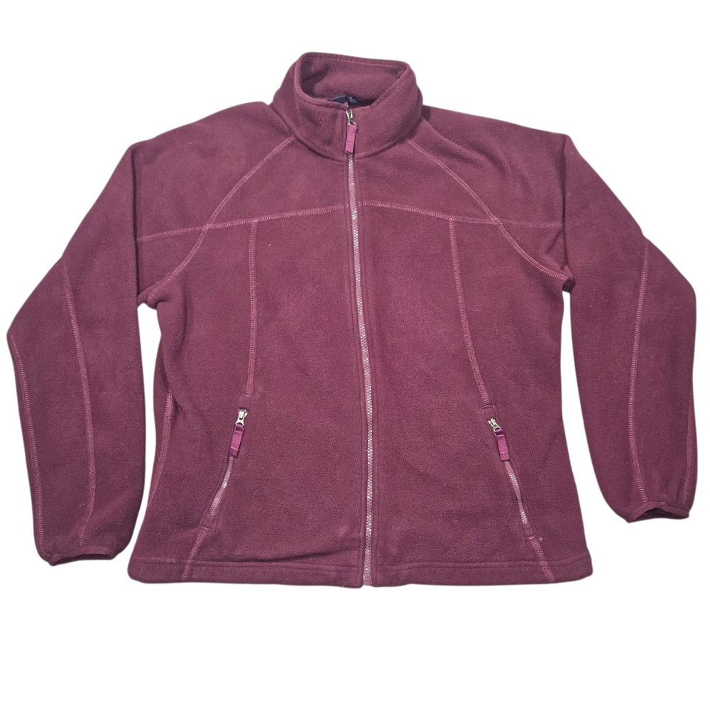 Lands' End Polartec Aircore 200 Fleece Jacket Full Zip Burgundy Sz L 14-16